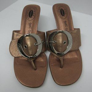 Dr Scholl's Coppery Sandal Heels Leather Buckle